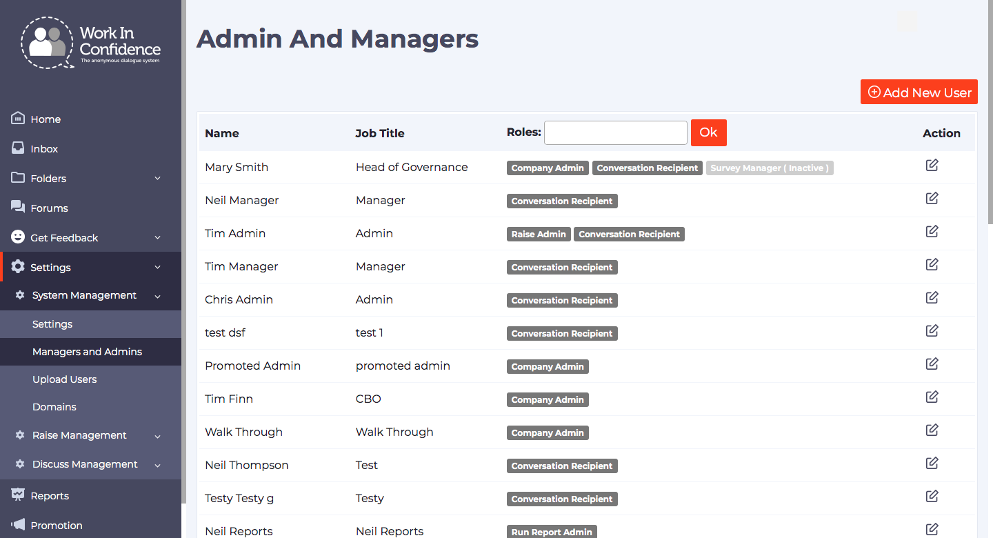 Managers and Admins in System Settings