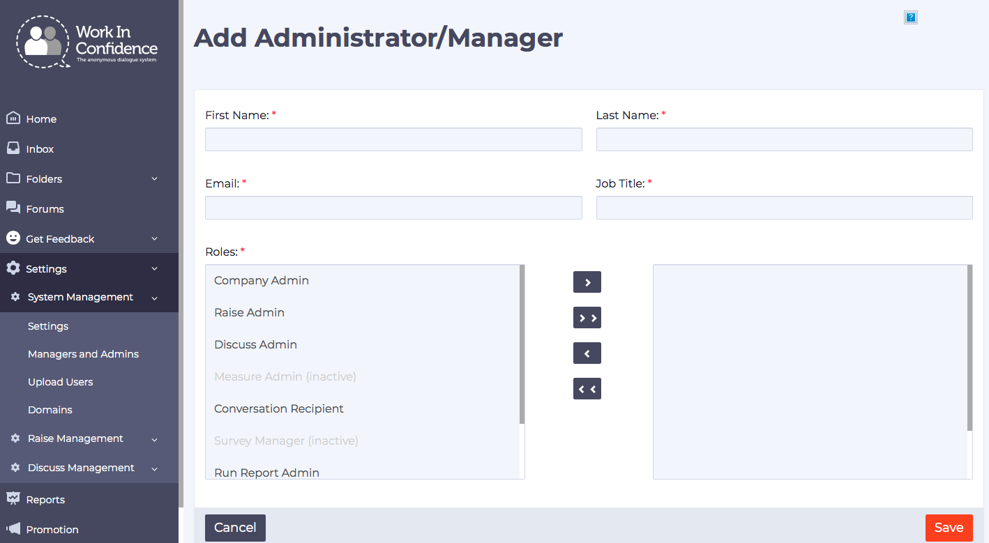 Add/Edit Admins and Managers