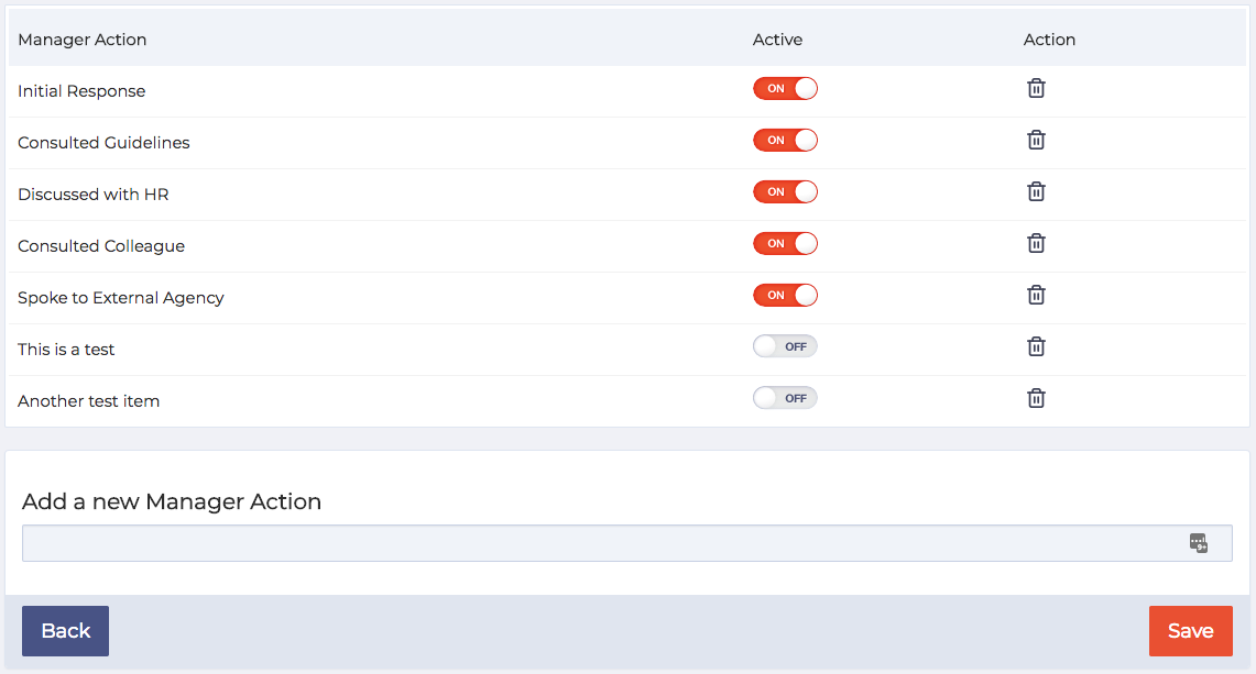 Managing the list of Dialogue Actions