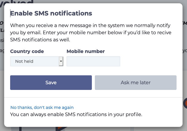 Setting your mobile number for text notifications